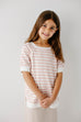 'Nova' Girl Striped Knit Raglan Top in Blush