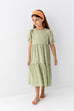 'Lyndee' Girl Gingham Button Back Dress in Sage