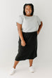 Plus 'Jenna' Cotton Midi Skirt in Black