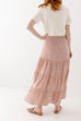 'Simone' Asymmetrical Floral Tiered Midi Skirt in Cream