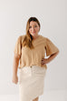 'Christie' Flutter Sleeve V-Neck Top in Tan