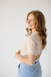 'Sparrow' Embroidered Short Sleeve Sweater Top in Oatmeal