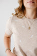 'Sparrow' Embroidered Short Sleeve Sweater Top in Oatmeal