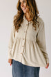 'Dawson' Peplum Collared Button Up Top in Taupe