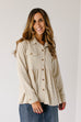 'Dawson' Peplum Collared Button Up Top in Taupe