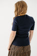 'Nadine' Scalloped Edge Sweater Top in Dark Navy
