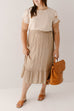 Plus 'Tracy' Ruffle Hem Floral Midi Skirt in Beige