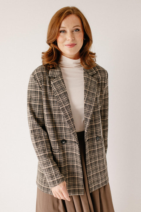 'James' Plaid Print Relaxed Blazer in Deep Taupe