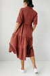 'Ellen' Cotton Gauze Button Down Tiered Dress in Deep Rust