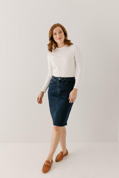 A2Y Women's Slim Fit Rayon Knee Length Back Slit Denim Jean Pencil Skirt  Dark Navy 5XL - Walmart.com