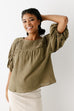 'Rhode' Pleated Peasant Sleeve Top in Olive