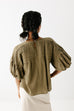 'Rhode' Pleated Peasant Sleeve Top in Olive