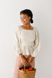 'Pemberly' Smocked Ruffle Square Neck Top in Natural