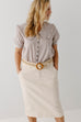 'Louisa' Peter Pan Collar Striped Button Up Top in Taupe