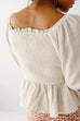'Pemberly' Smocked Ruffle Square Neck Top in Natural