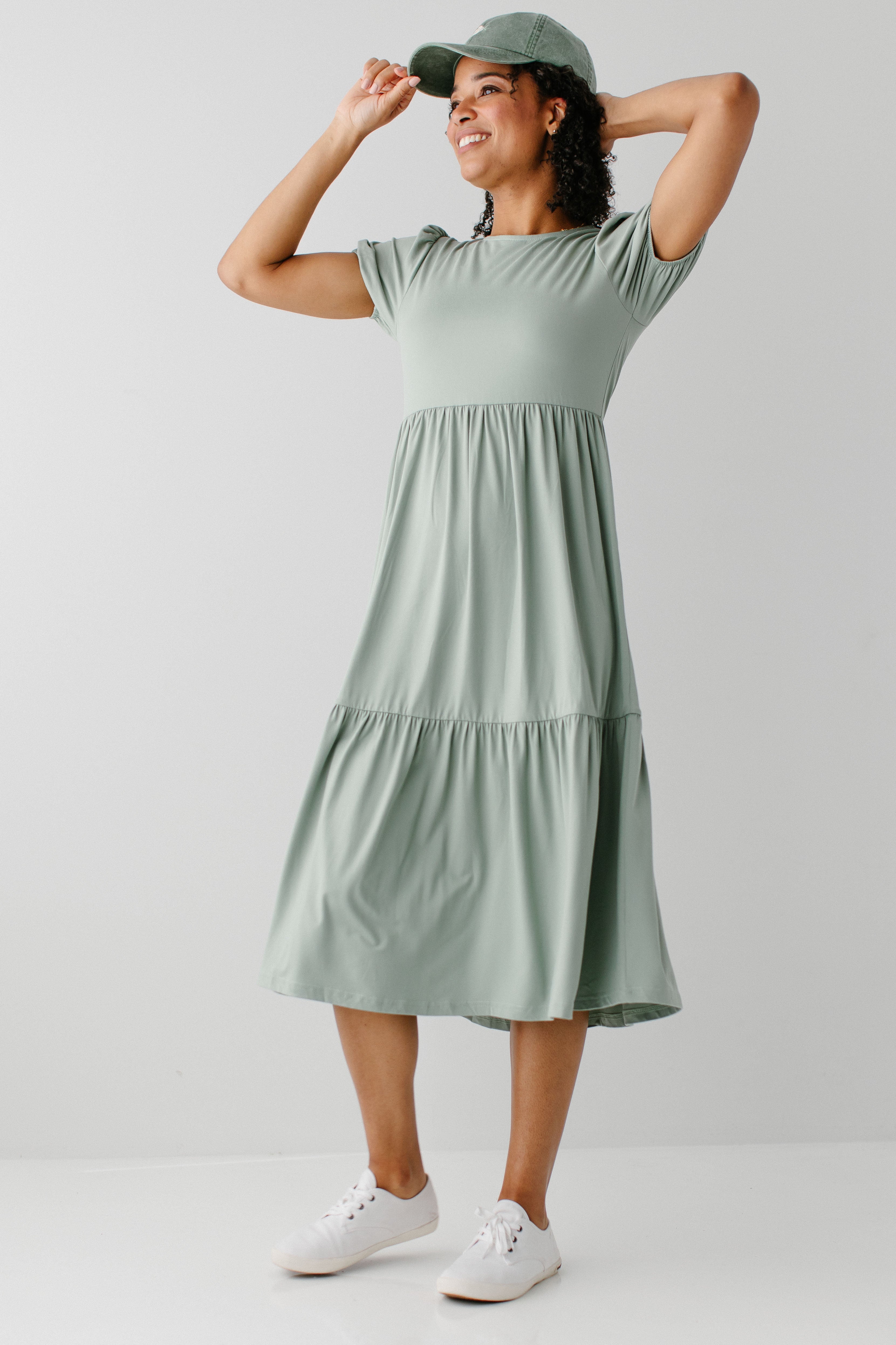 'Rosella' Puff Sleeve Tiered Jersey Knit Dress