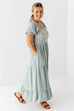 'Tess' Square Neck Embroidered Bodice Maxi Dress in Sage FINAL SALE