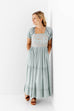 'Tess' Square Neck Embroidered Bodice Maxi Dress in Sage FINAL SALE