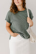 'Miles' Cuffed Sleeve Striped Knit Top in Deep Green
