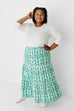 Plus 'Giselle' Kelly Green Floral Print Skirt in Ivory