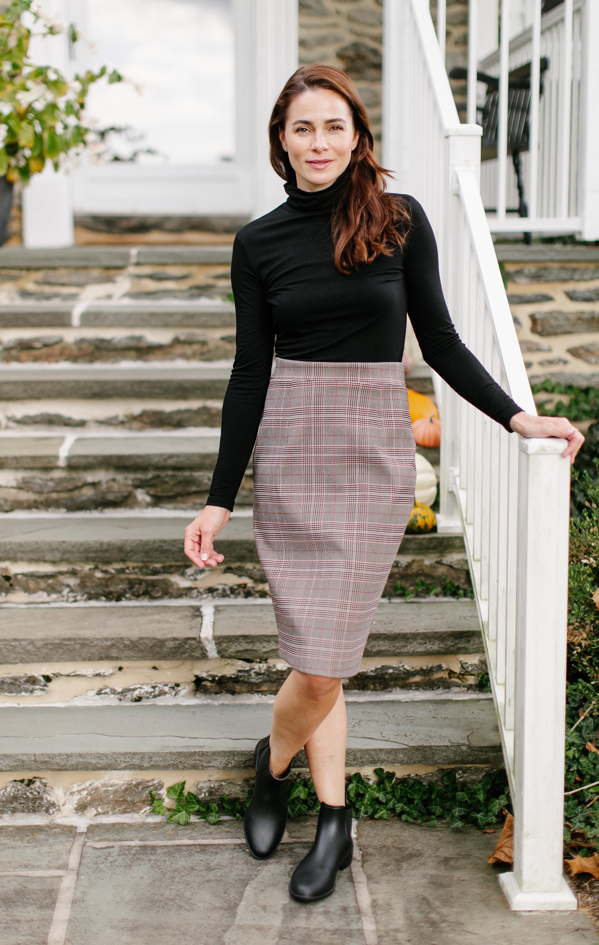 Gray plaid pencil skirt best sale