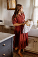 'Ellen' Cotton Gauze Button Down Tiered Dress in Deep Rust