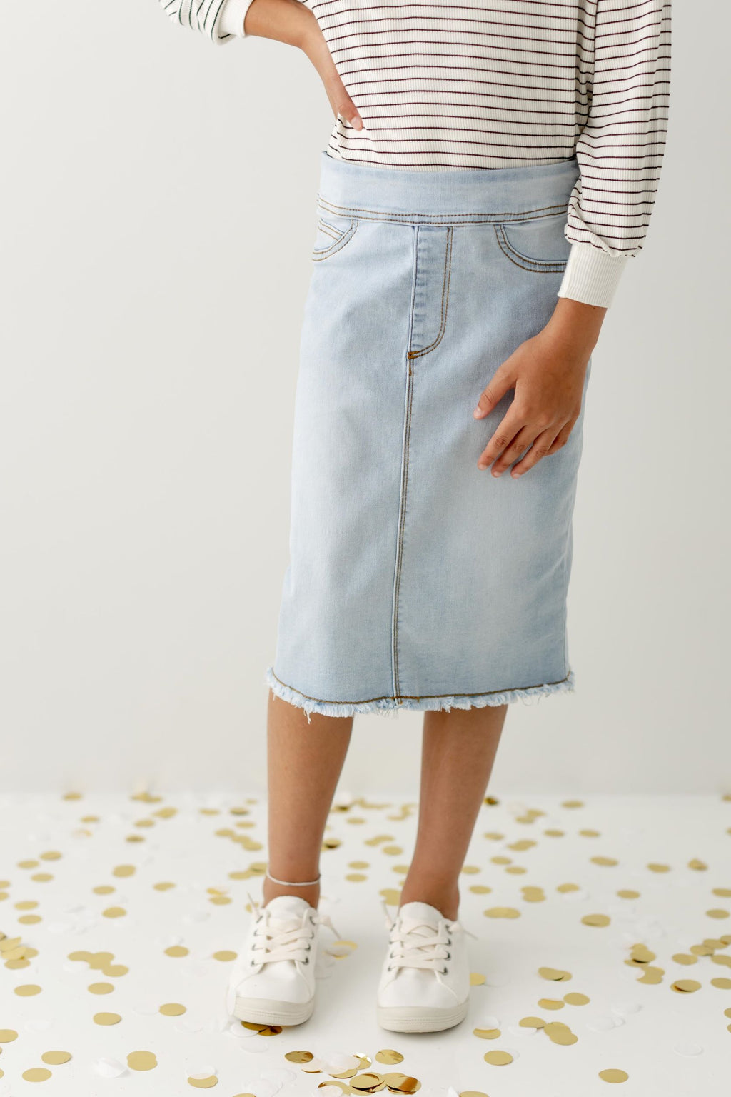'Sara' Girl Classic Denim Skirt in Light Wash FINAL SALE