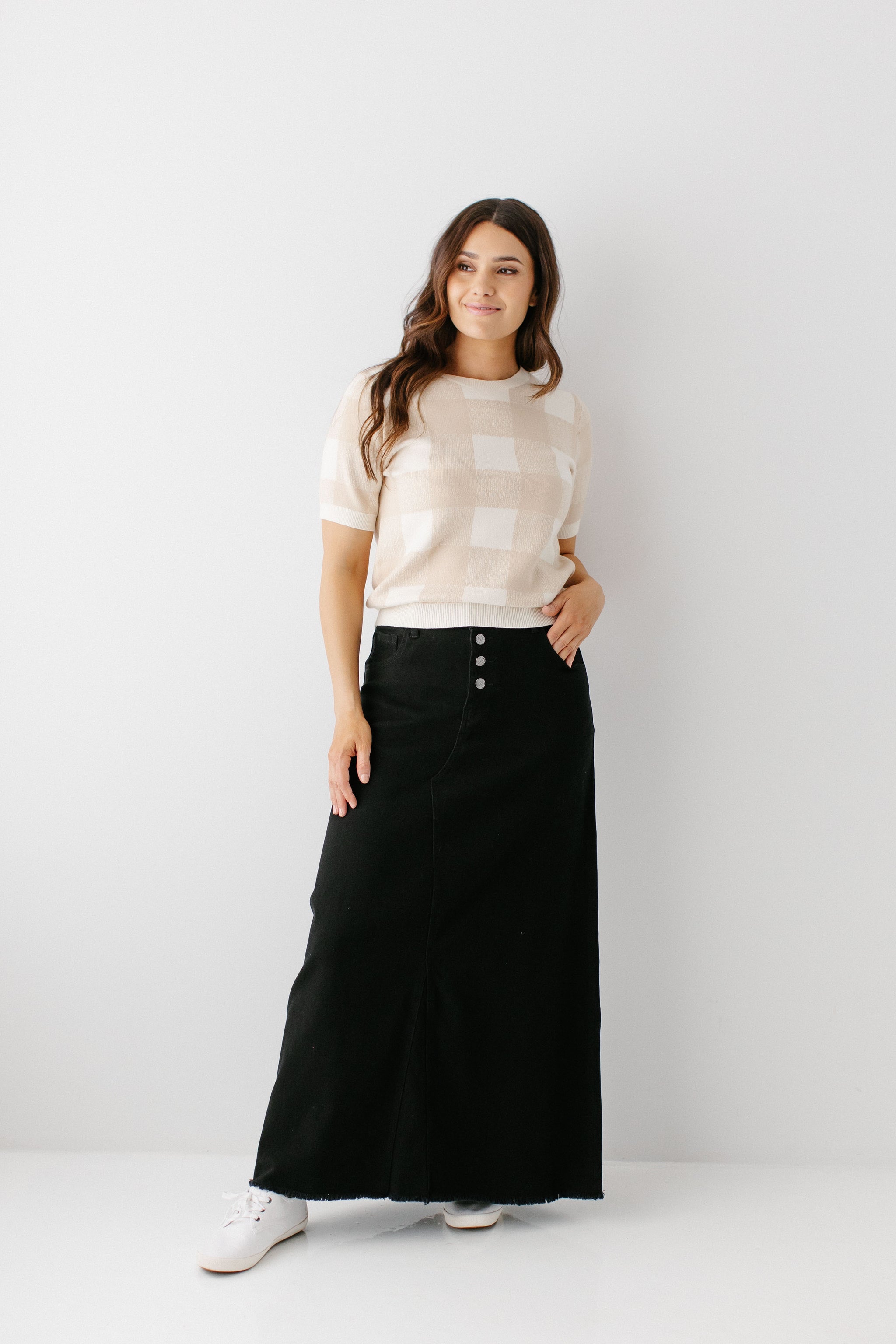 【INCHANT ME】Black denim high-waist long skirt Amazon.com: Flamingals A-Line High Rise Vintage Wash Stitch