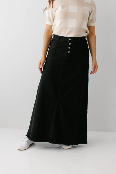 ASOS DESIGN Petite denim '90s' maxi skirt in washed black - BLACK | ASOS