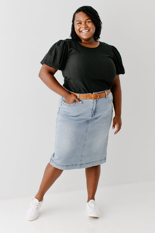 'Leah' Denim Skirt in Light Wash