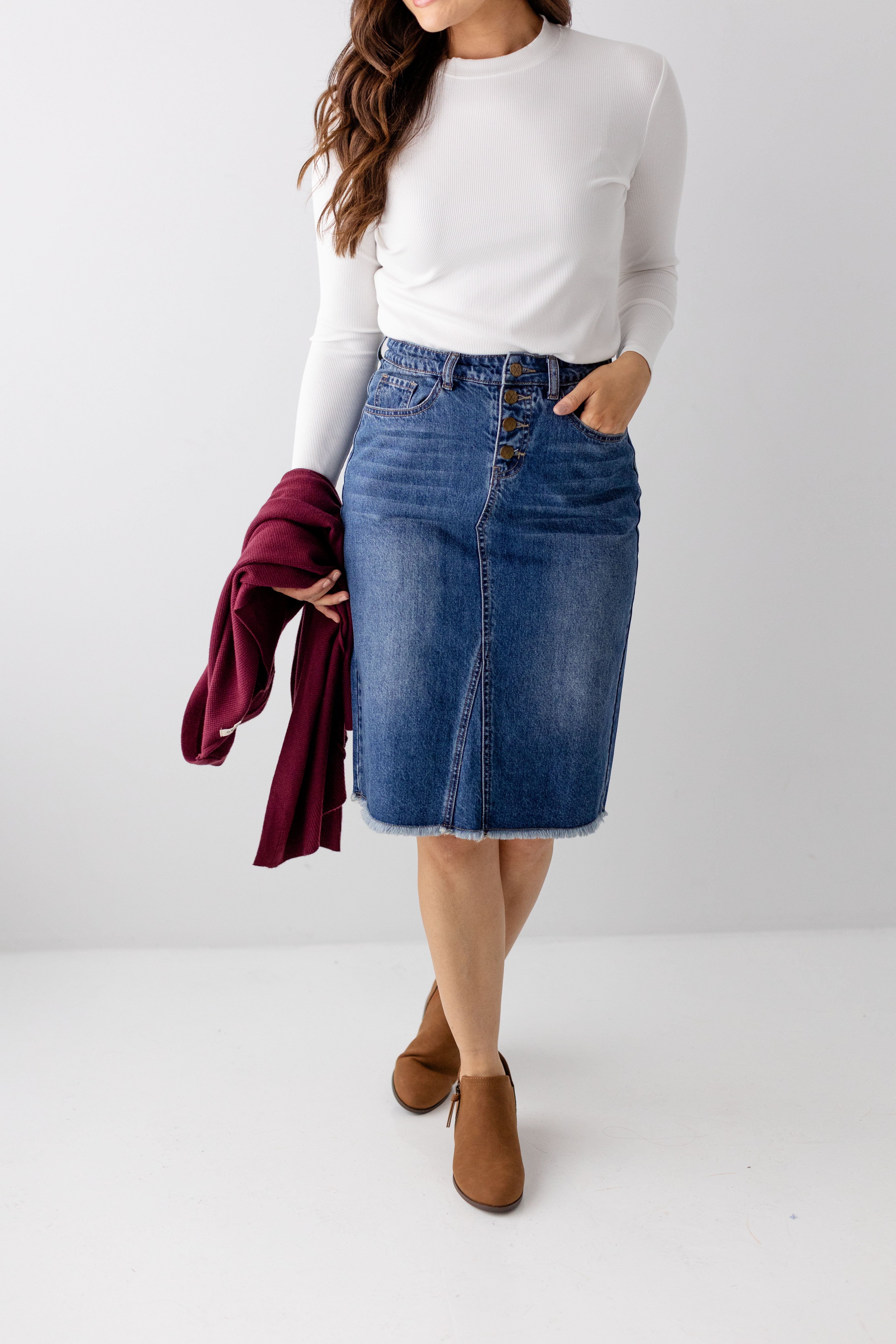 Womens Knee Length Stretch Denim Pencil Skirt | Fruugo NO