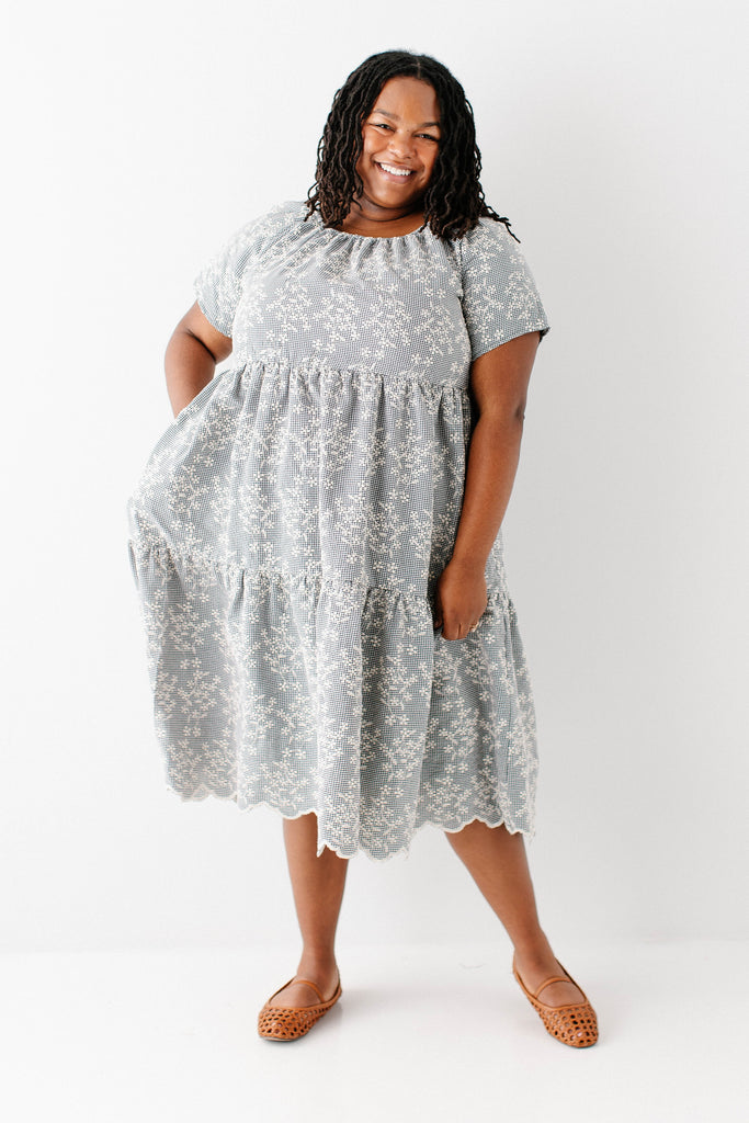 embroidered gingham dress Gingham Check Embroidered Dolly Dress Black