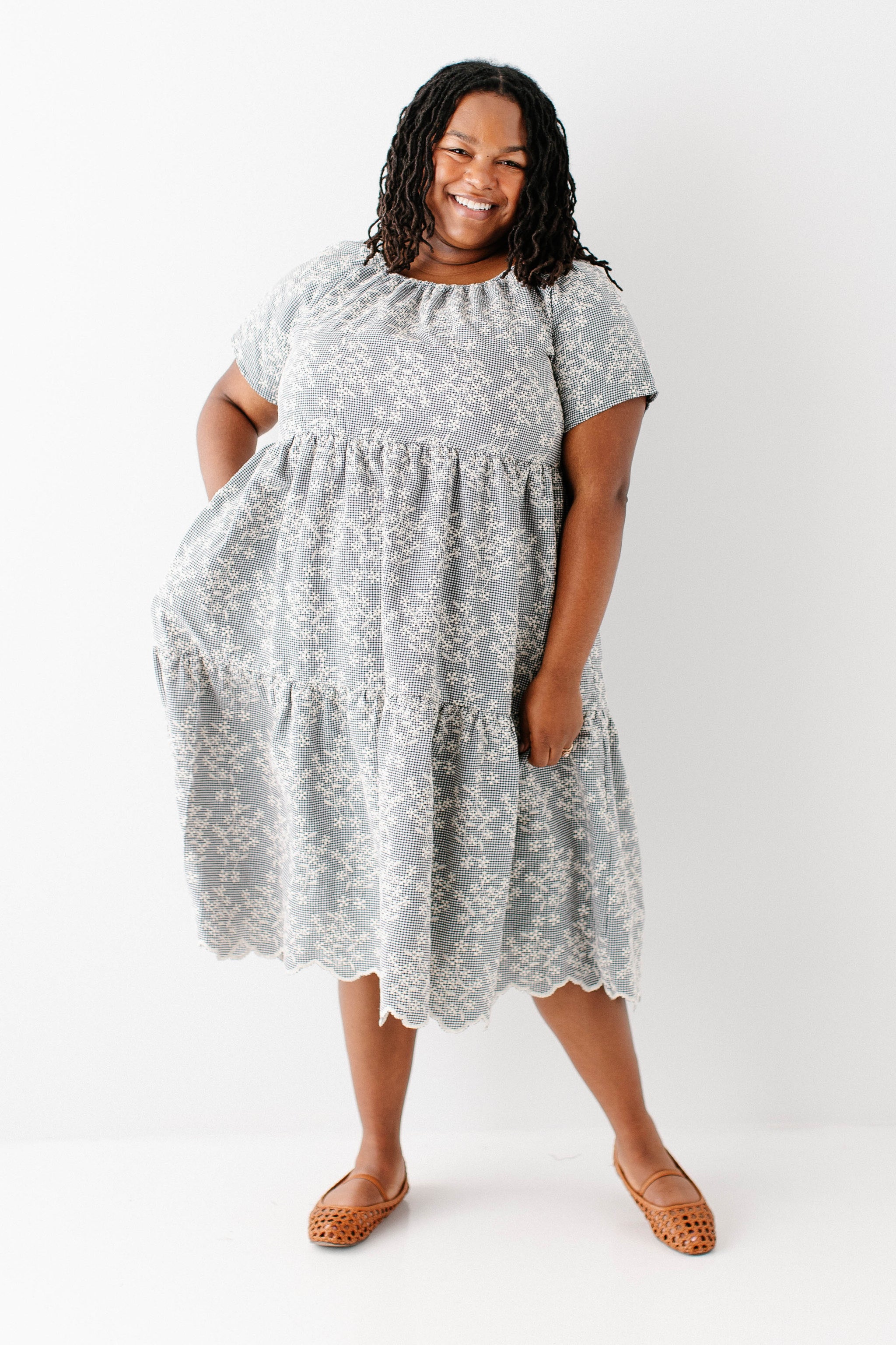Georgia Embroidered Floral Gingham Midi Dress – The Main Street