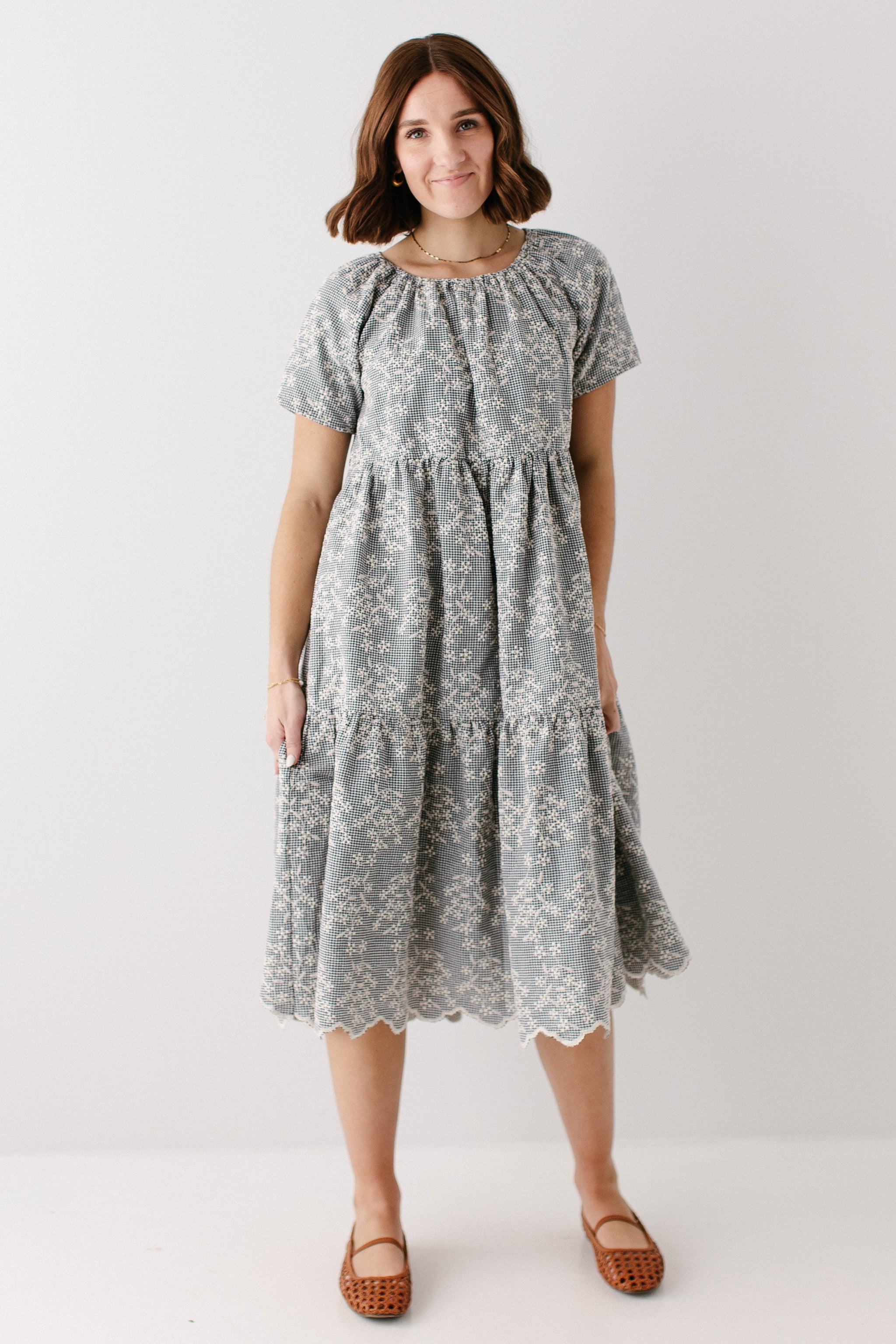 Georgia Embroidered Floral Gingham Midi Dress FINAL SALE – The