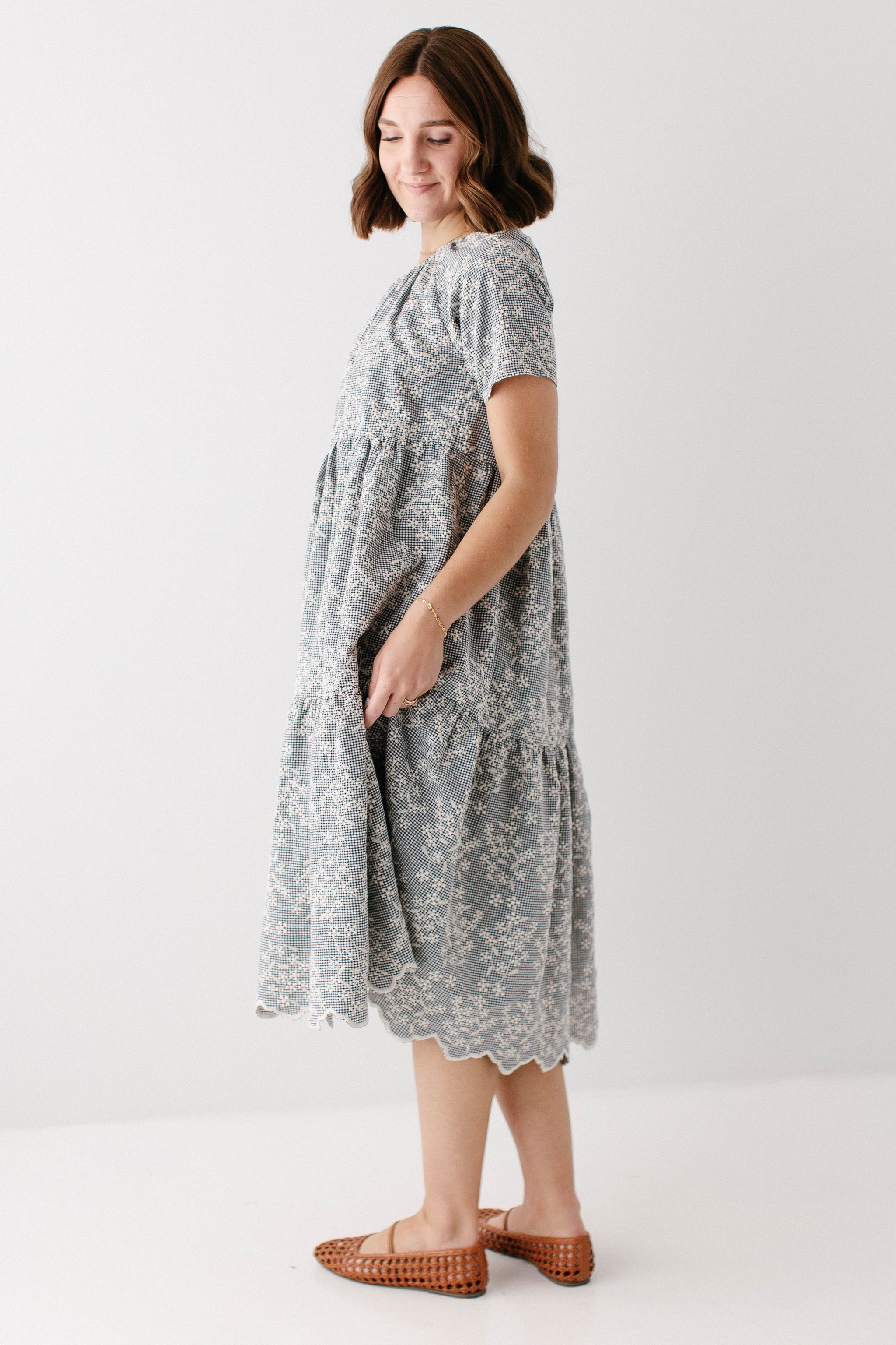 Georgia Embroidered Floral Gingham Midi Dress – The Main Street Exchange