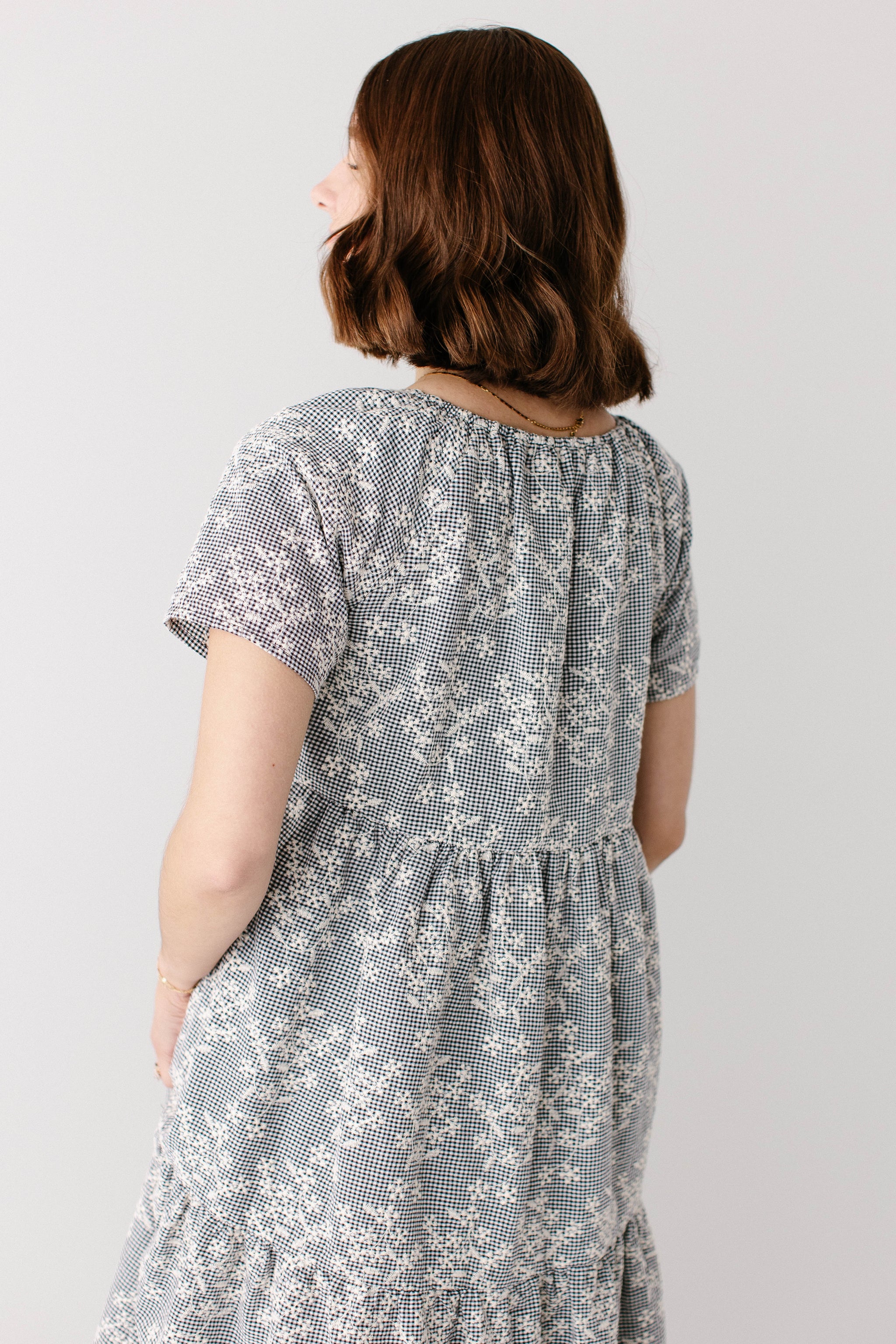 Georgia Embroidered Floral Gingham Midi Dress Cream / L