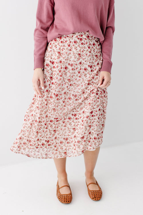 'Annette' Rose Print Midi Skirt