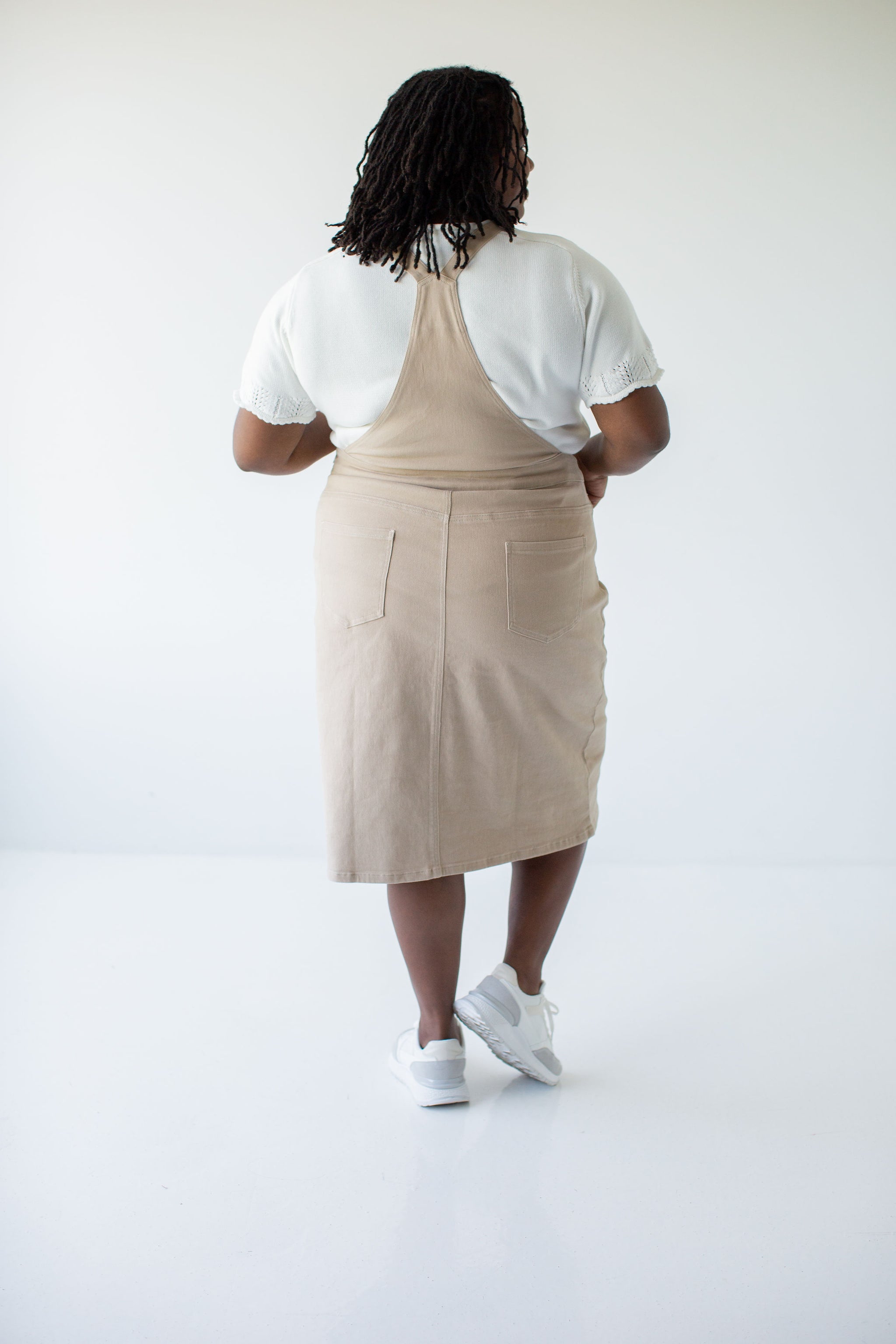'Reagan' Stretch Denim Overall Dress Final Sale 18 / Light Khaki