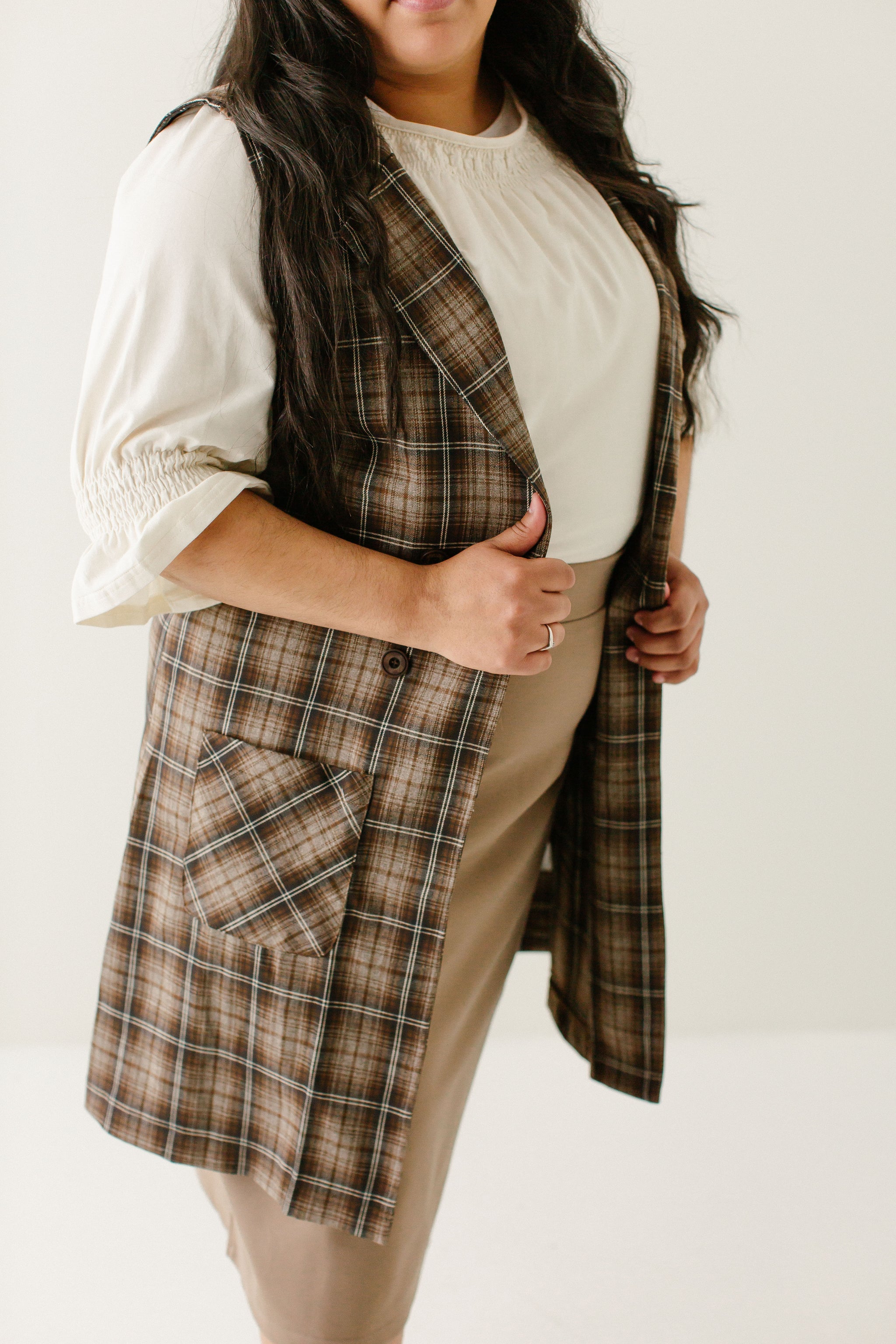 Bennet' Longline Vest in Brown Plaid FINAL SALE – The Main Street