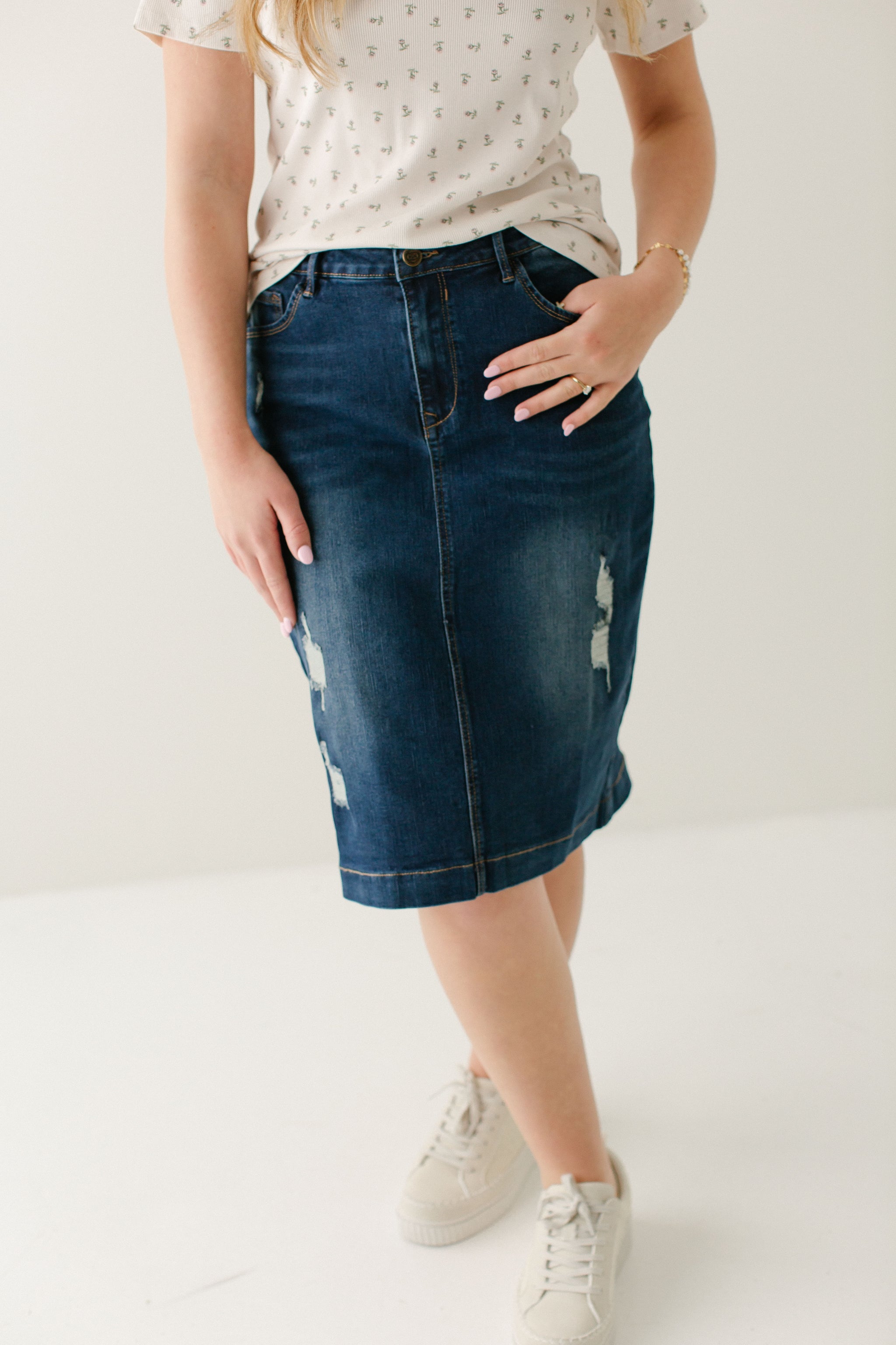 Indie' Distressed Denim Skirt The Main Street Exchange