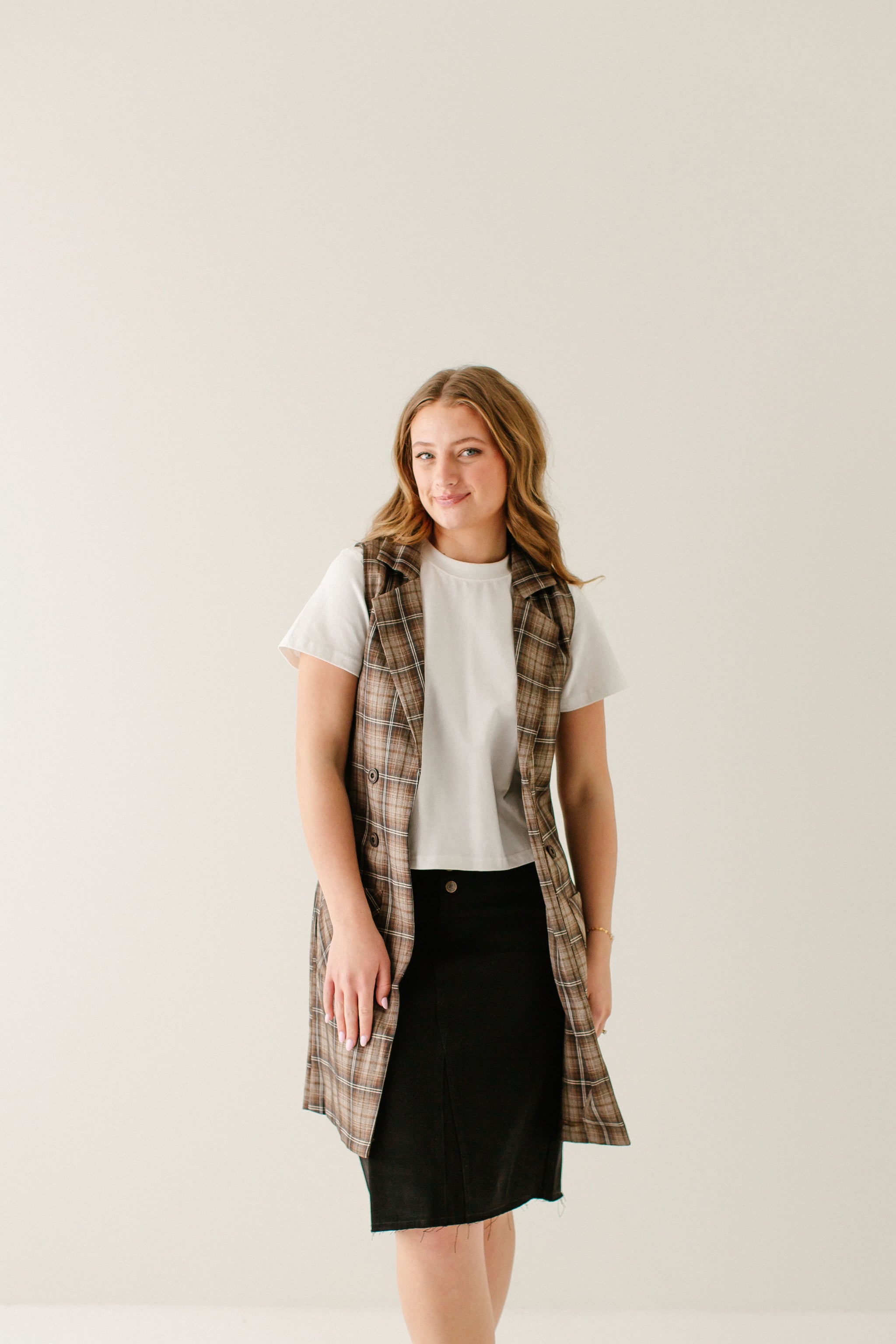 Bennet' Longline Vest in Brown Plaid FINAL SALE – The Main Street