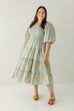 Plus 'Etta' Smocked Bodice Tiered Floral Midi Dress in Sage