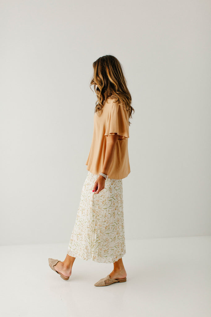 'Shaylene' Floral Print Pleated Maxi Skirt in Ivory