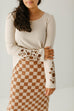 'Rory' Embroidered Sleeve Ribbed Top in Beige