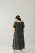 'Patience' Smocked Bodice Square Neck Floral Midi Dress in Black