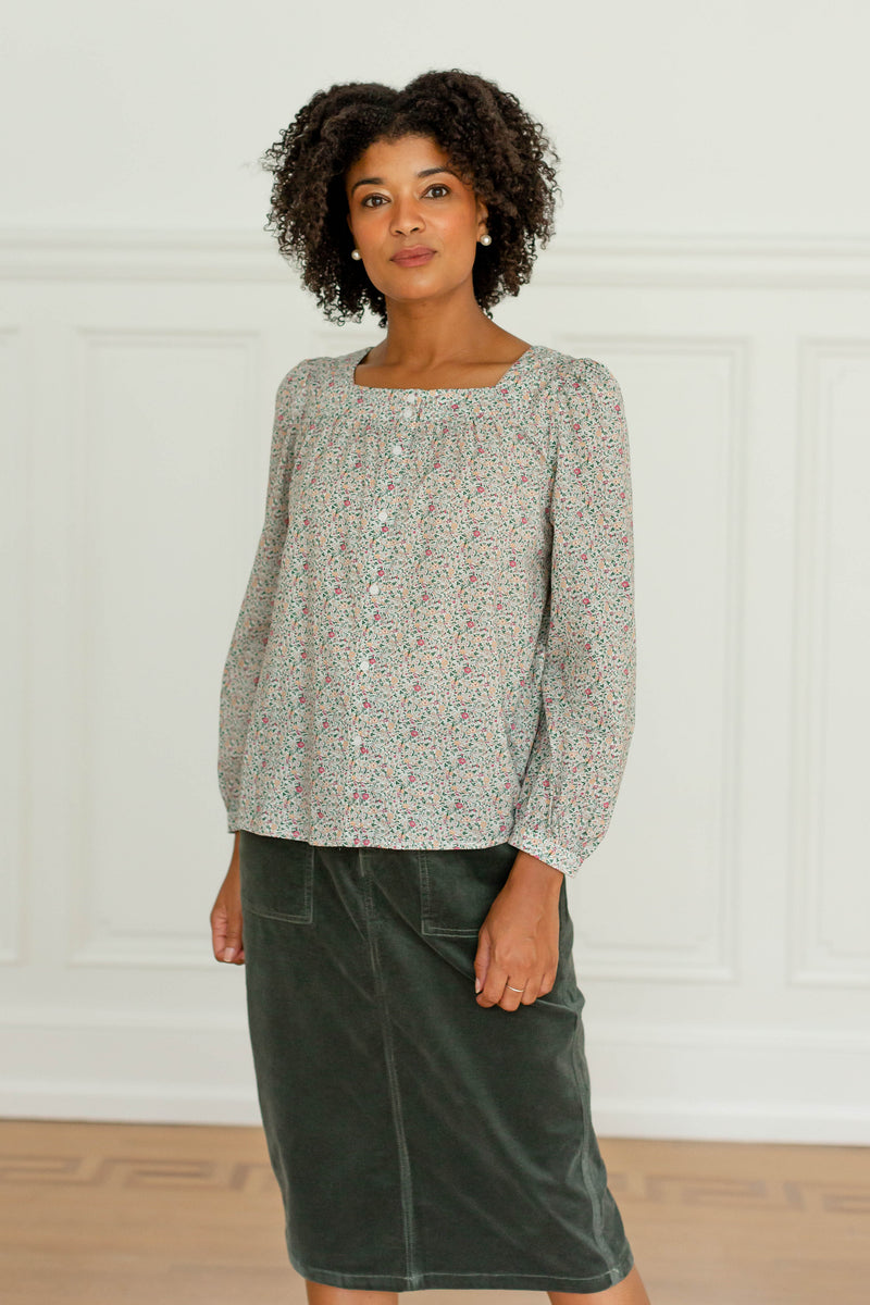 'Sadie' Square Neck Button Down Top in Multi Floral – The Main Street ...