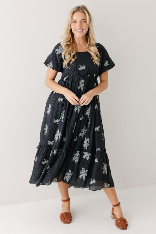 'Tamara' Square Neck Textured Embroidered Dress