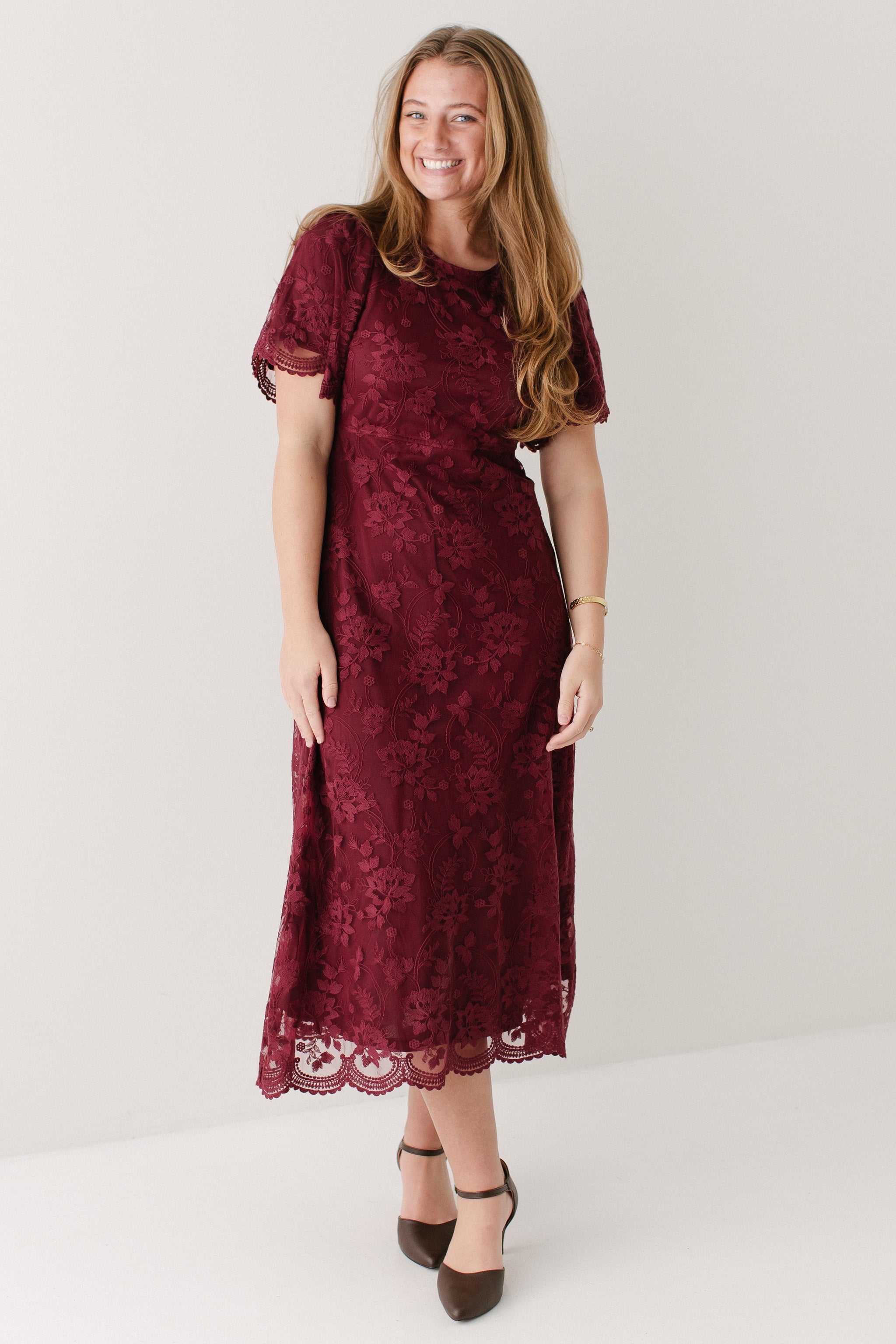 Catriona' Embroidered Lace Flutter Sleeve Midi Dress FINAL SALE – The Main  Street Exchange