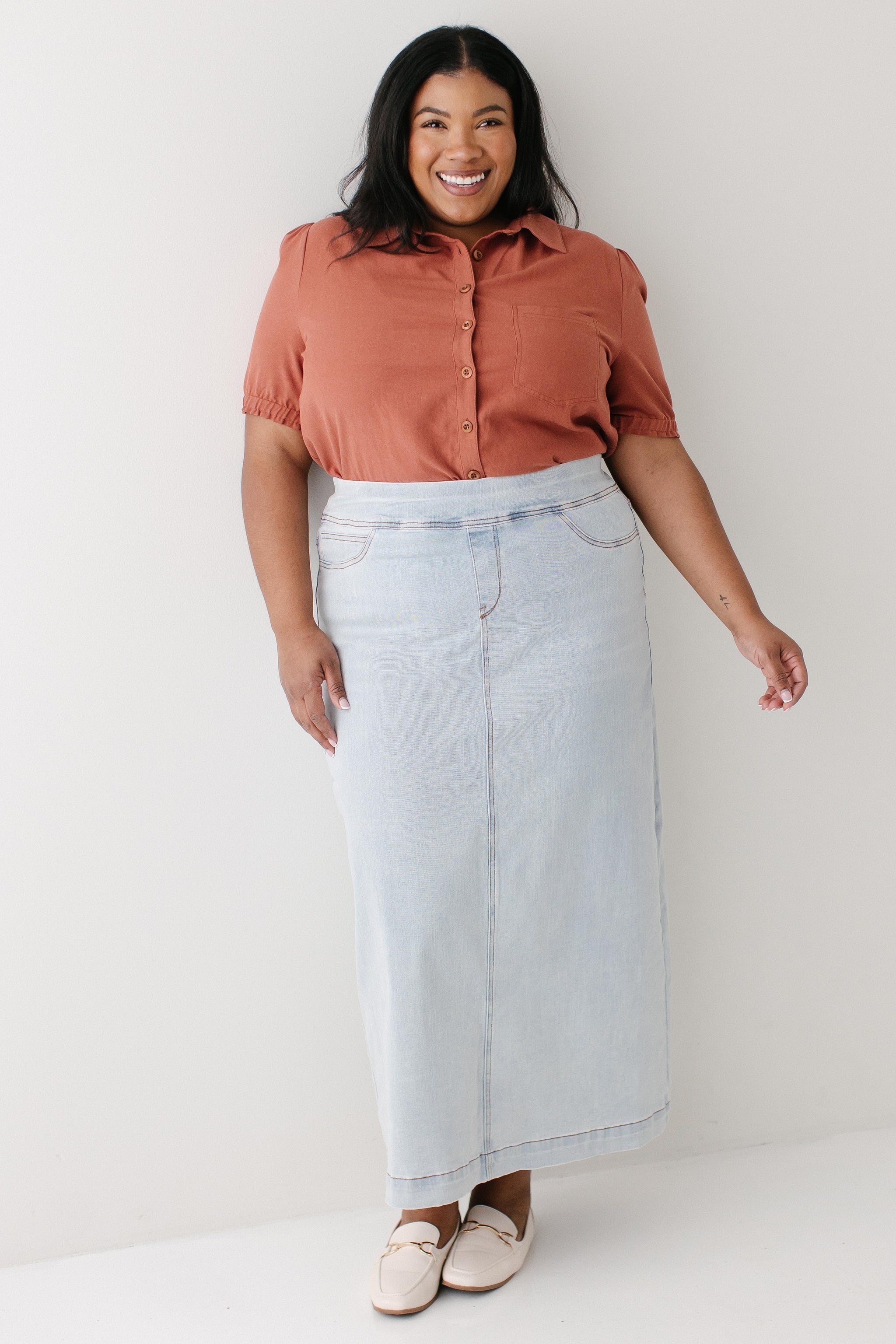 Sara Classic Long Stretch Denim Skirt FINAL SALE – The Main Street