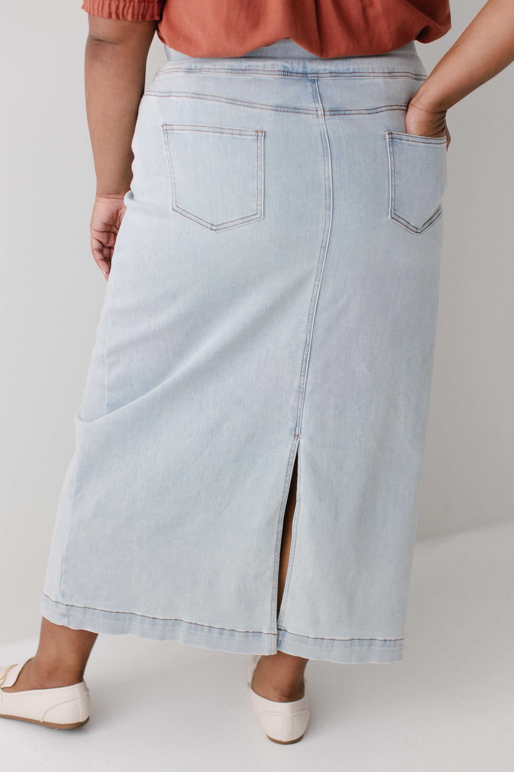 Sara Classic Long Stretch Denim Skirt FINAL SALE – The Main Street